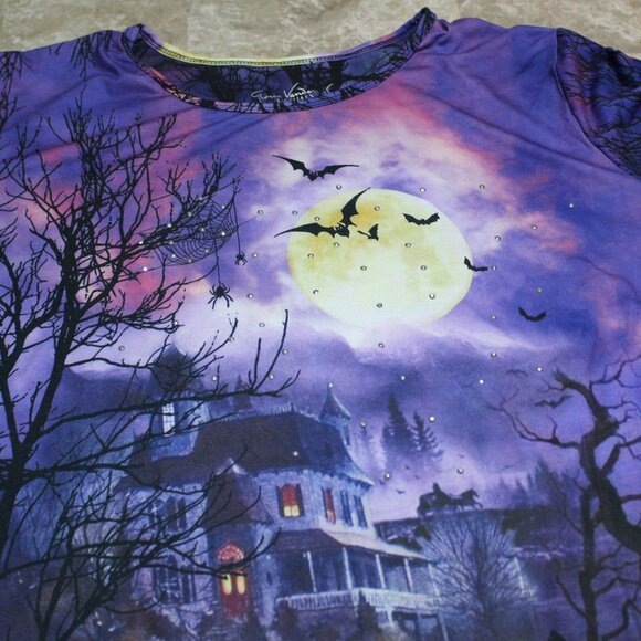 Gloria Vanderbilt Casuals Women's XXL Halloween Pumpkin Top Purple - Picture 3 of 12